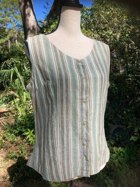 100% Cotton Sleeveless Tank Top | Medium, Natural Fibers, Boho Striped Shirt